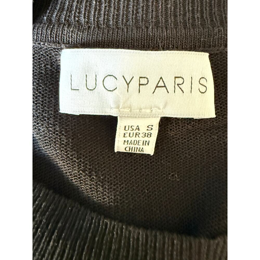 LUCY PARIS Black Top Sheer Mesh Sleeves Women’s Small - Picture 4 of 6